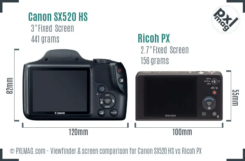 Canon SX520 HS vs Ricoh PX Screen and Viewfinder comparison Canon SX520 HS vs Ricoh PX Screen and Viewfinder comparison