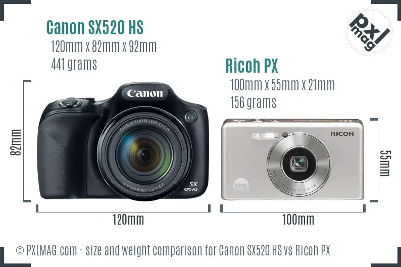 Canon SX520 HS vs Ricoh PX size comparison Canon SX520 HS vs Ricoh PX size comparison