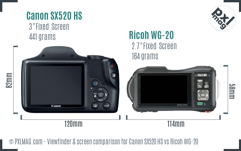 Canon SX520 HS vs Ricoh WG-20 Screen and Viewfinder comparison