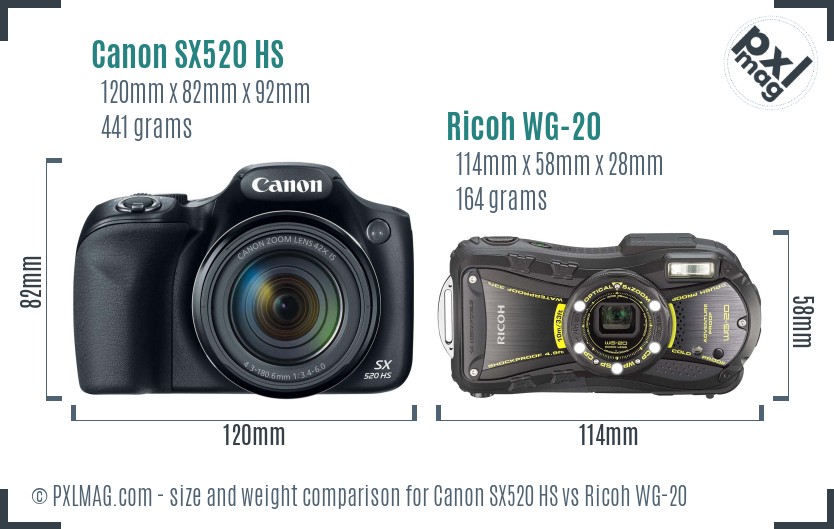 Canon SX520 HS vs Ricoh WG-20 size comparison Canon SX520 HS vs Ricoh WG-20 size comparison
