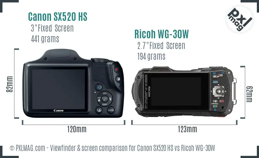 Canon SX520 HS vs Ricoh WG-30W Screen and Viewfinder comparison