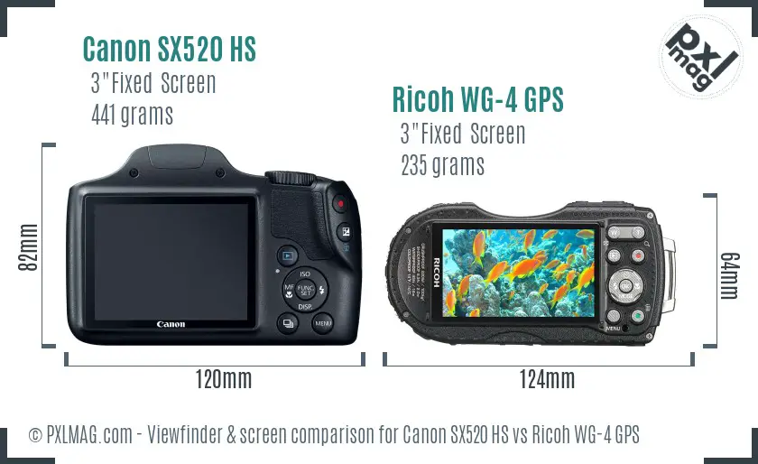 Canon SX520 HS vs Ricoh WG-4 GPS Screen and Viewfinder comparison