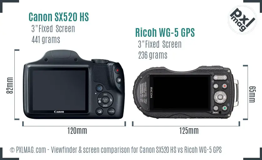 Canon SX520 HS vs Ricoh WG-5 GPS Screen and Viewfinder comparison