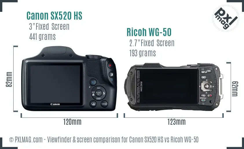 Canon SX520 HS vs Ricoh WG-50 Screen and Viewfinder comparison