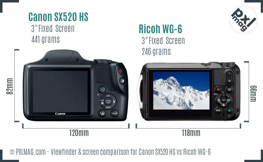 Canon SX520 HS vs Ricoh WG-6 Screen and Viewfinder comparison