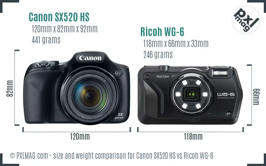 Canon SX520 HS vs Ricoh WG-6 size comparison