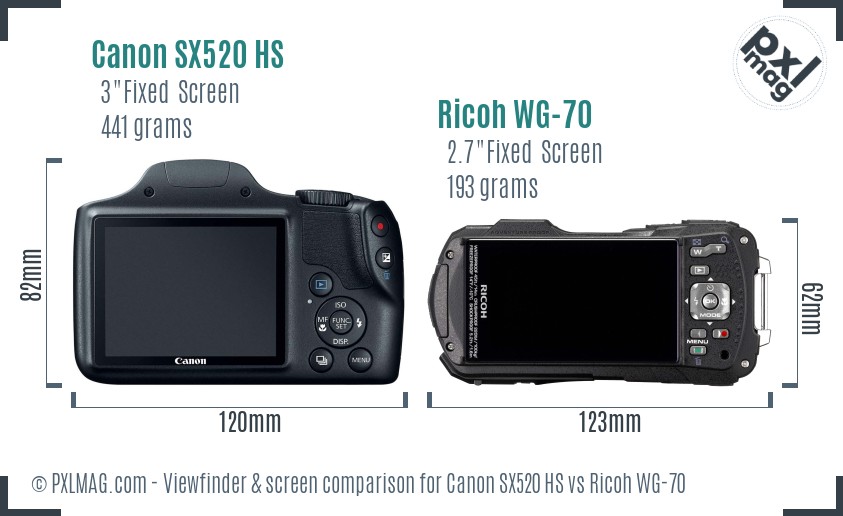 Canon SX520 HS vs Ricoh WG-70 Screen and Viewfinder comparison