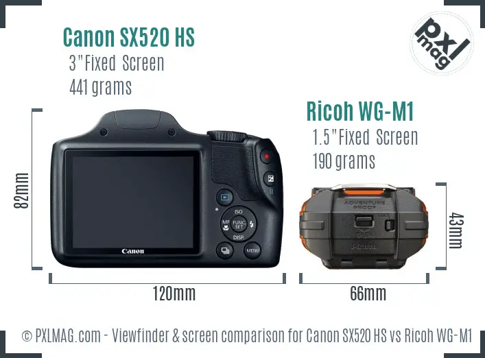 Canon SX520 HS vs Ricoh WG-M1 Screen and Viewfinder comparison