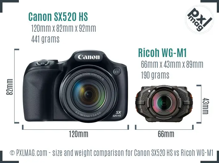 Canon SX520 HS vs Ricoh WG-M1 size comparison