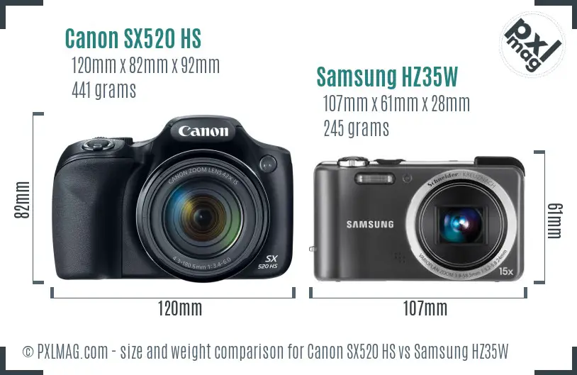 Canon SX520 HS vs Samsung HZ35W size comparison