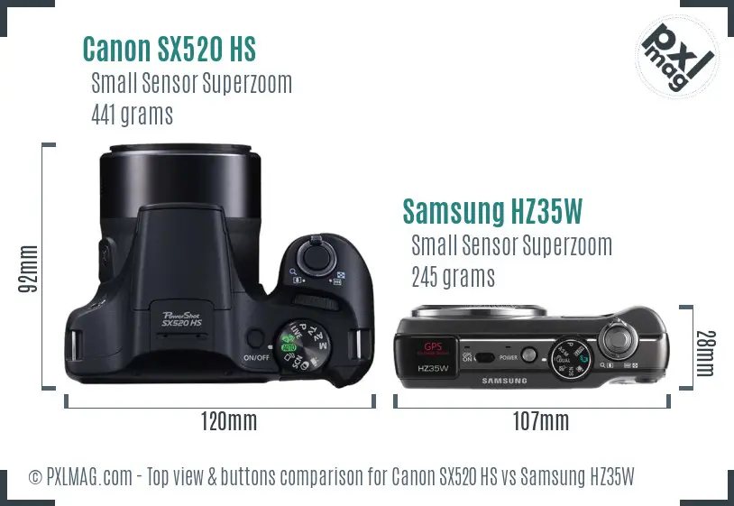 Canon SX520 HS vs Samsung HZ35W top view buttons comparison