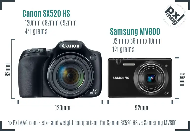 Canon SX520 HS vs Samsung MV800 size comparison