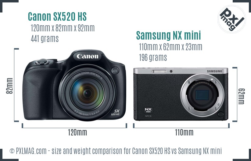 Canon SX520 HS vs Samsung NX mini size comparison Canon SX520 HS vs Samsung NX mini size comparison