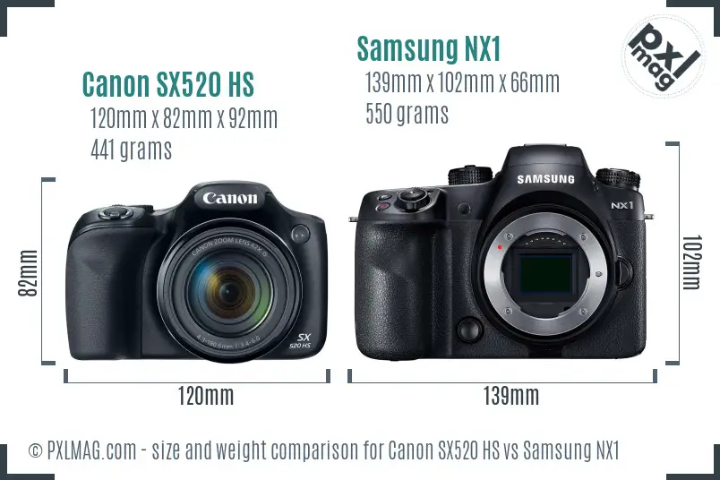 Canon SX520 HS vs Samsung NX1 size comparison