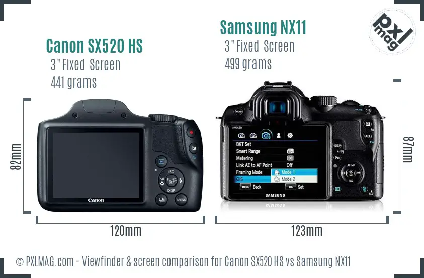 Canon SX520 HS vs Samsung NX11 Screen and Viewfinder comparison