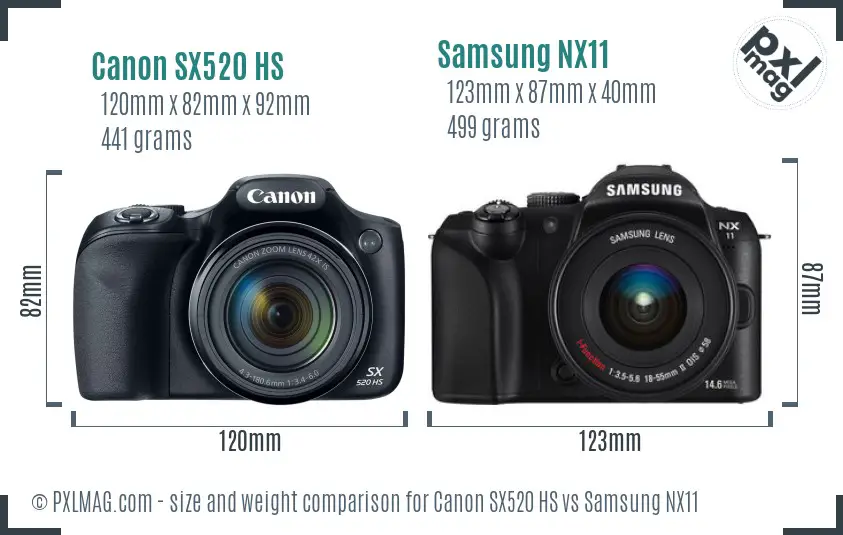 Canon SX520 HS vs Samsung NX11 size comparison