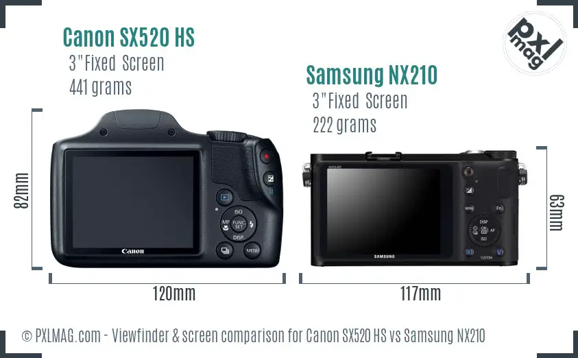 Canon SX520 HS vs Samsung NX210 Screen and Viewfinder comparison
