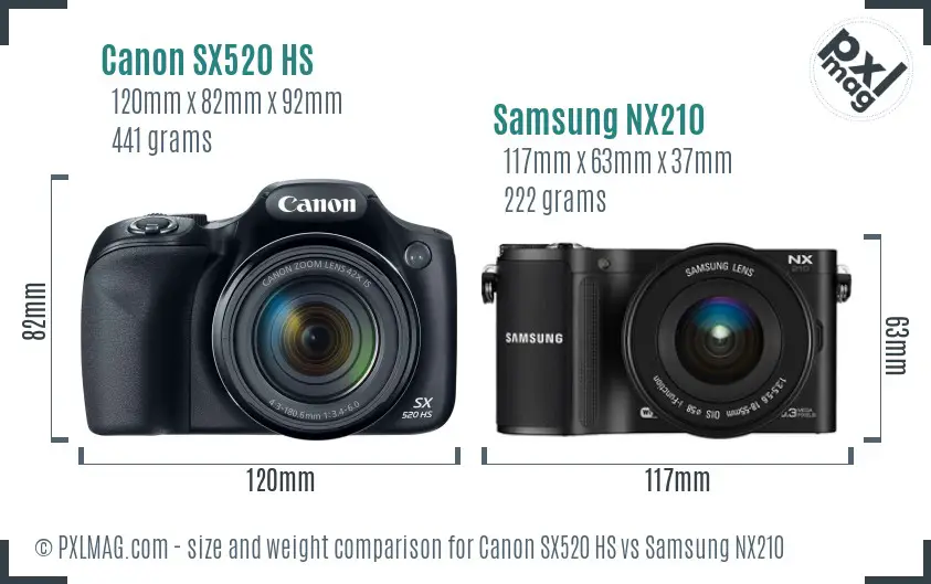 Canon SX520 HS vs Samsung NX210 size comparison