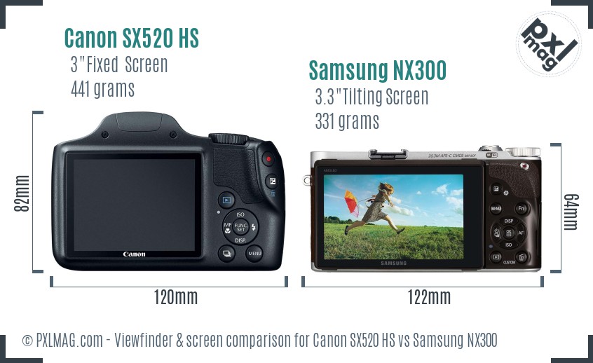 Canon SX520 HS vs Samsung NX300 Screen and Viewfinder comparison