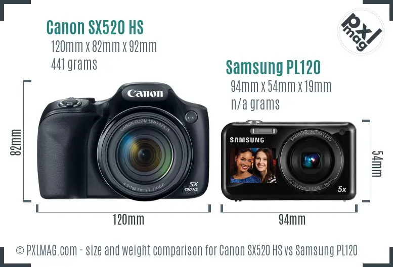 Canon SX520 HS vs Samsung PL120 size comparison Canon SX520 HS vs Samsung PL120 size comparison