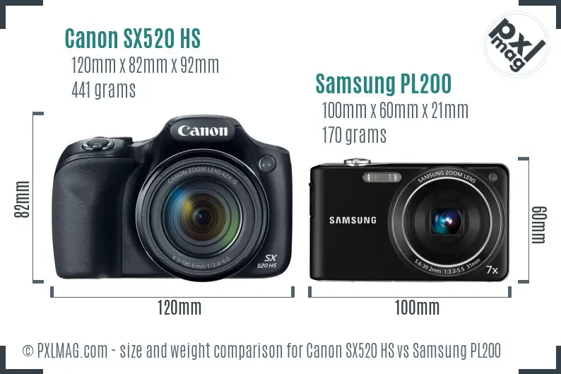 Canon SX520 HS vs Samsung PL200 size comparison