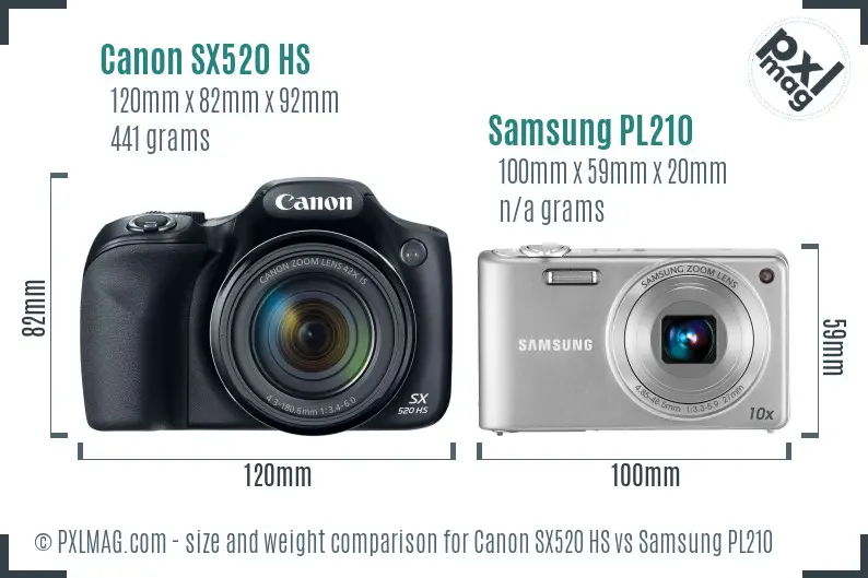 Canon SX520 HS vs Samsung PL210 size comparison
