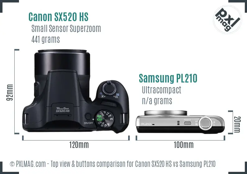 Canon SX520 HS vs Samsung PL210 top view buttons comparison