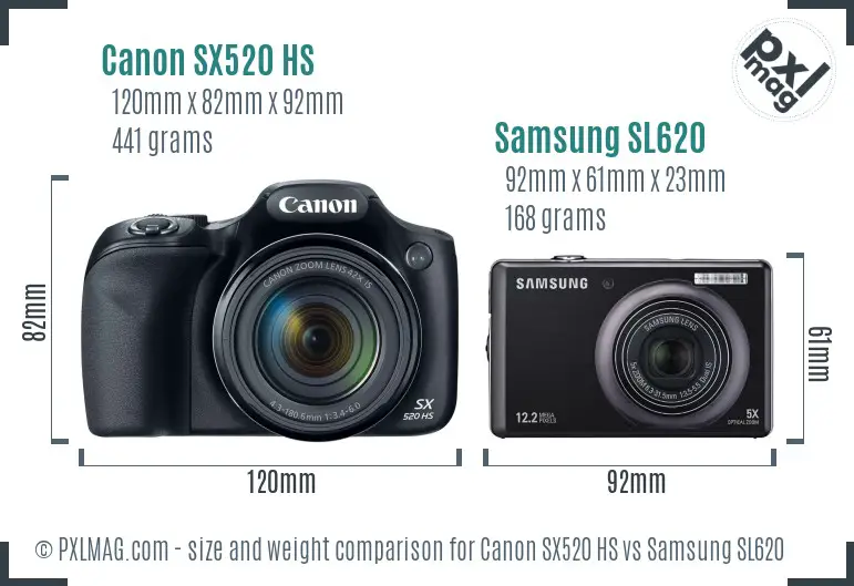 Canon SX520 HS vs Samsung SL620 size comparison