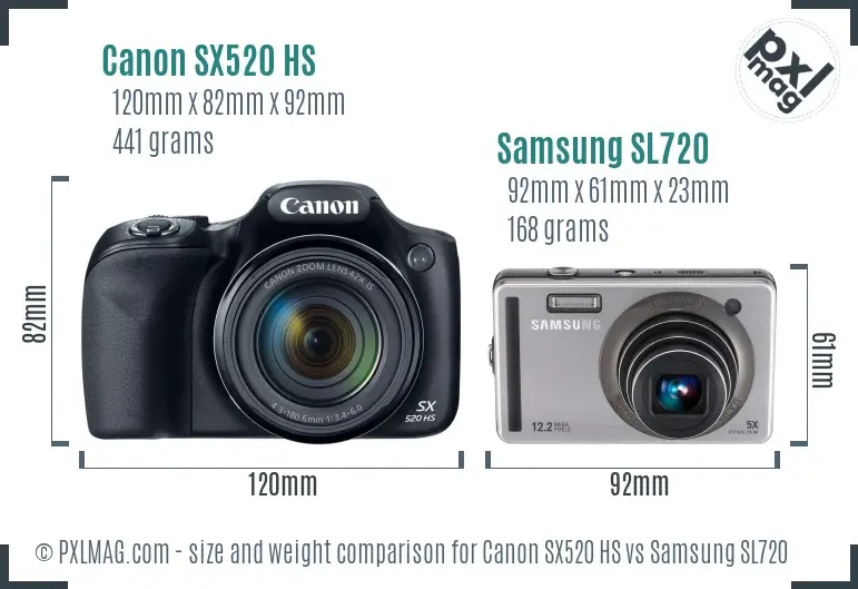Canon SX520 HS vs Samsung SL720 size comparison Canon SX520 HS vs Samsung SL720 size comparison