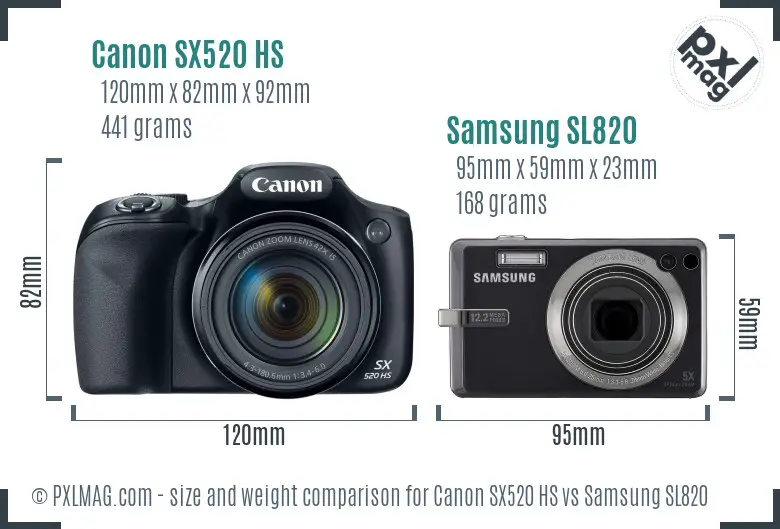 Canon SX520 HS vs Samsung SL820 size comparison