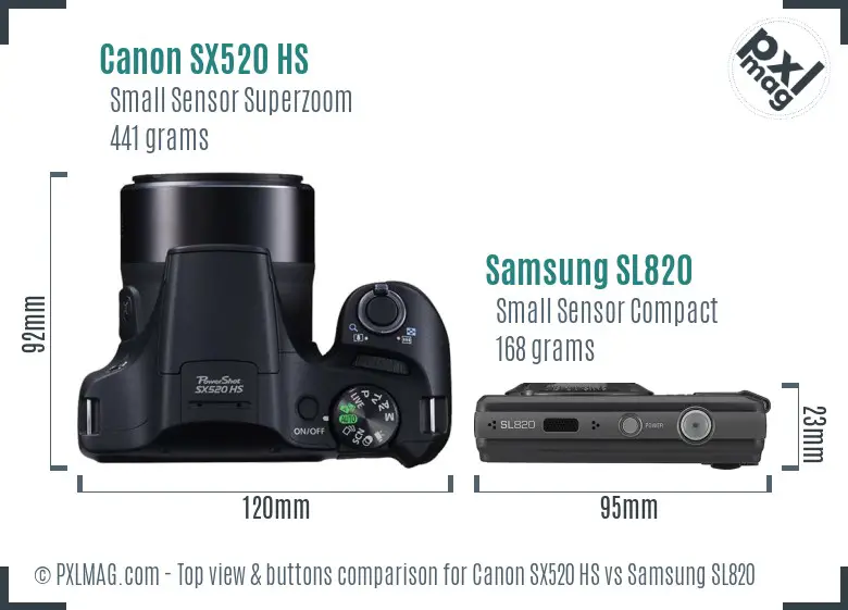 Canon SX520 HS vs Samsung SL820 top view buttons comparison