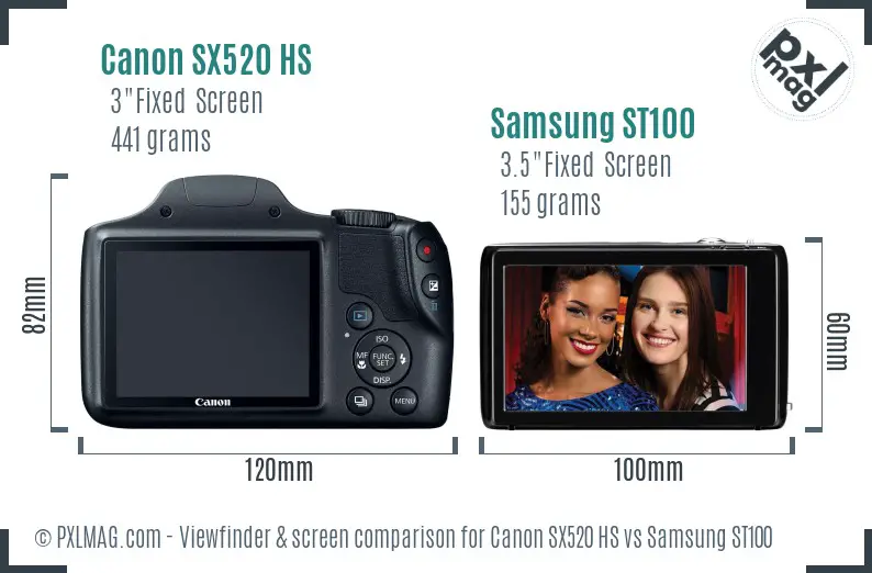 Canon SX520 HS vs Samsung ST100 Screen and Viewfinder comparison Canon SX520 HS vs Samsung ST100 Screen and Viewfinder comparison