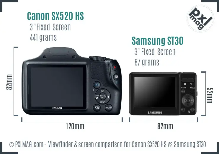 Canon SX520 HS vs Samsung ST30 Screen and Viewfinder comparison