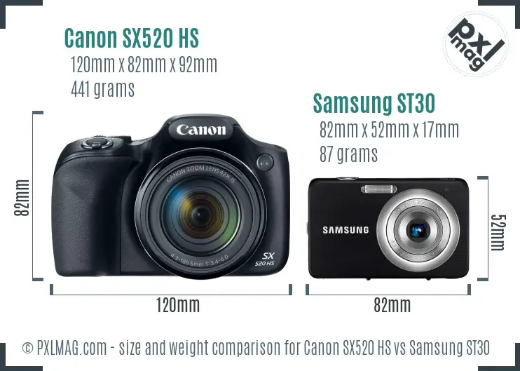 Canon SX520 HS vs Samsung ST30 size comparison