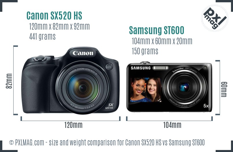 Canon SX520 HS vs Samsung ST600 size comparison
