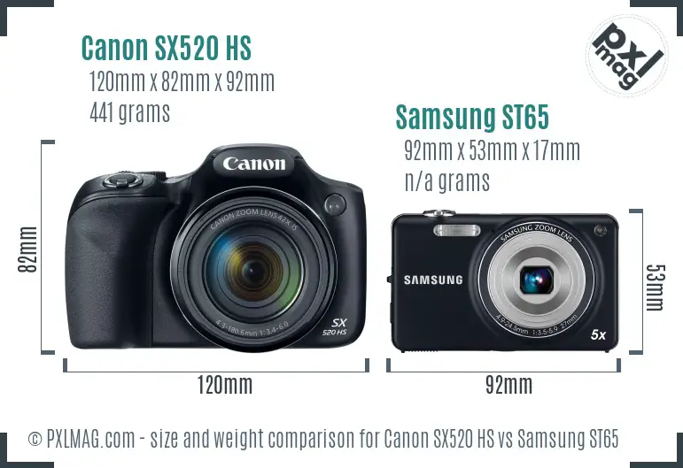 Canon SX520 HS vs Samsung ST65 size comparison