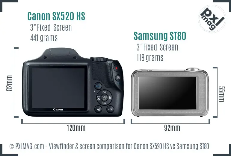 Canon SX520 HS vs Samsung ST80 Screen and Viewfinder comparison Canon SX520 HS vs Samsung ST80 Screen and Viewfinder comparison