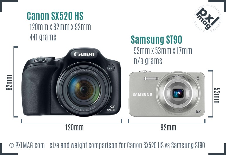 Canon SX520 HS vs Samsung ST90 size comparison