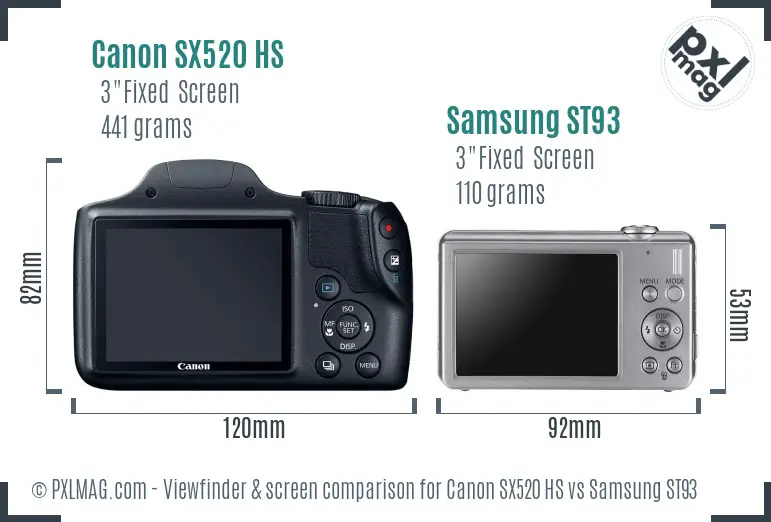 Canon SX520 HS vs Samsung ST93 Screen and Viewfinder comparison