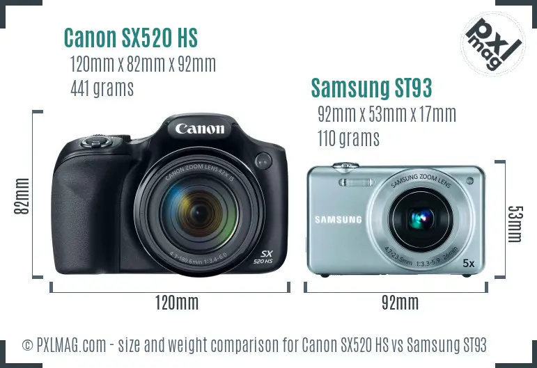 Canon SX520 HS vs Samsung ST93 size comparison