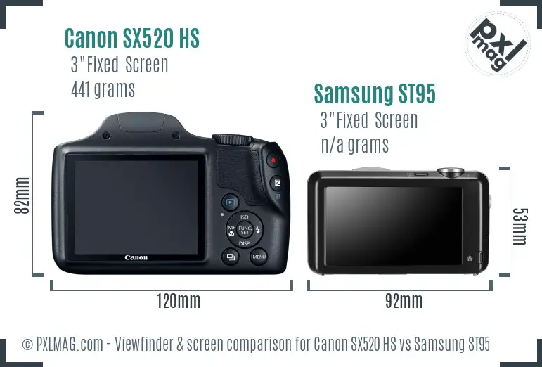 Canon SX520 HS vs Samsung ST95 Screen and Viewfinder comparison