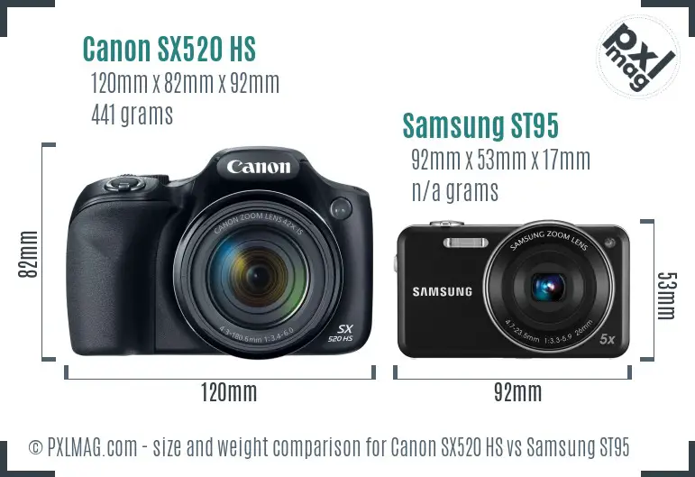 Canon SX520 HS vs Samsung ST95 size comparison