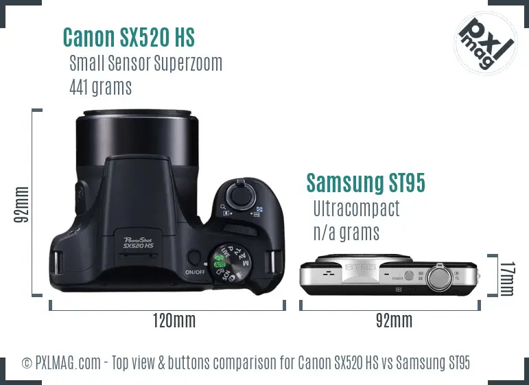 Canon SX520 HS vs Samsung ST95 top view buttons comparison