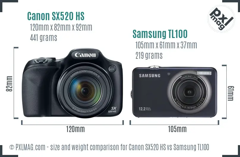 Canon SX520 HS vs Samsung TL100 size comparison