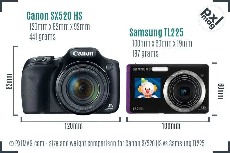 Canon SX520 HS vs Samsung TL225 size comparison Canon SX520 HS vs Samsung TL225 size comparison