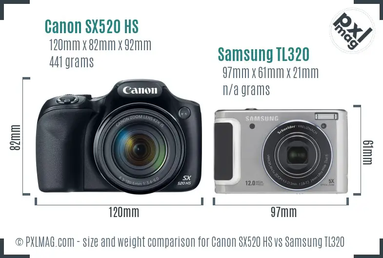 Canon SX520 HS vs Samsung TL320 size comparison Canon SX520 HS vs Samsung TL320 size comparison
