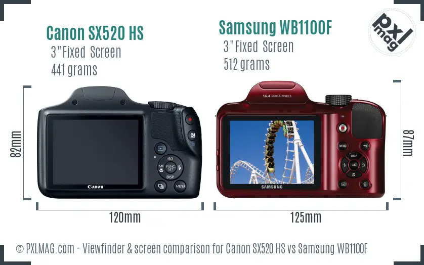 Canon SX520 HS vs Samsung WB1100F Screen and Viewfinder comparison