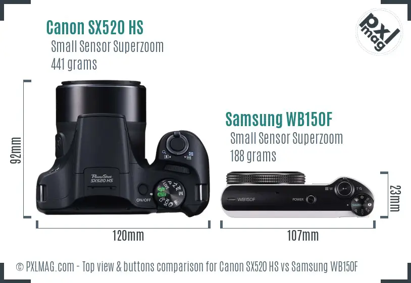 Canon SX520 HS vs Samsung WB150F top view buttons comparison