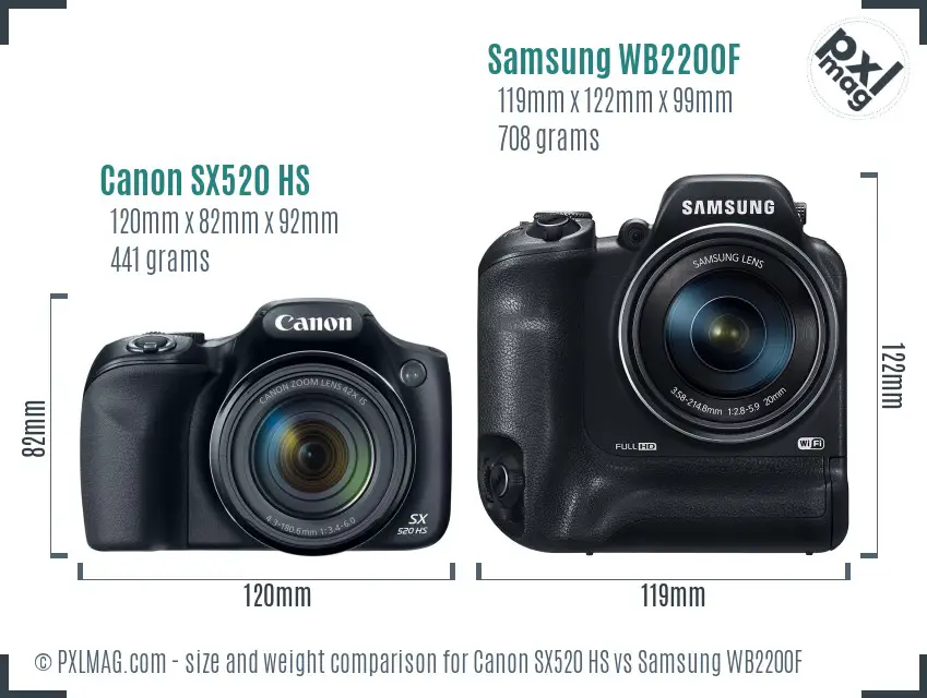 Canon SX520 HS vs Samsung WB2200F size comparison