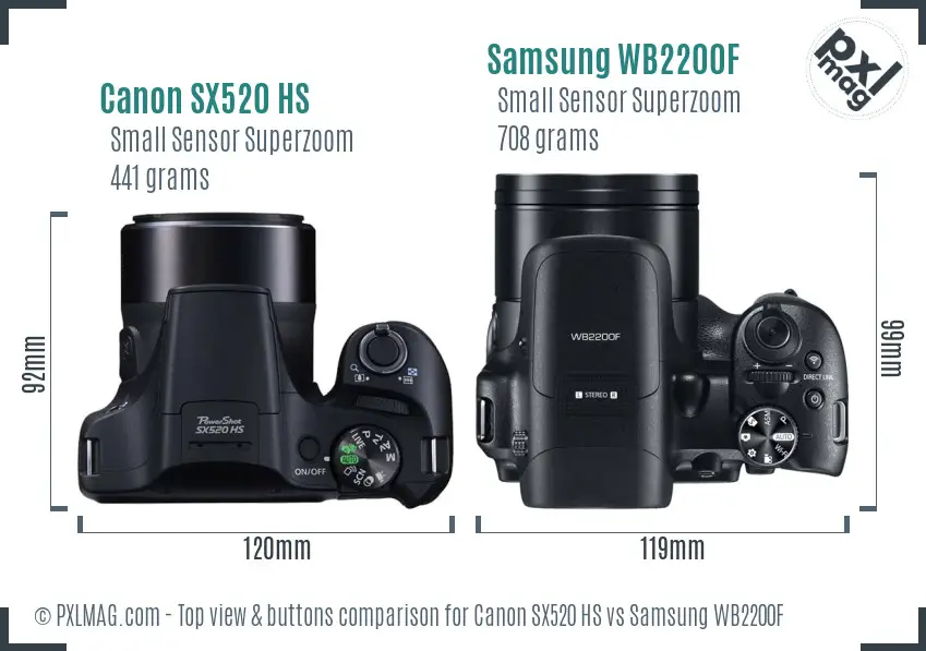 Canon SX520 HS vs Samsung WB2200F top view buttons comparison